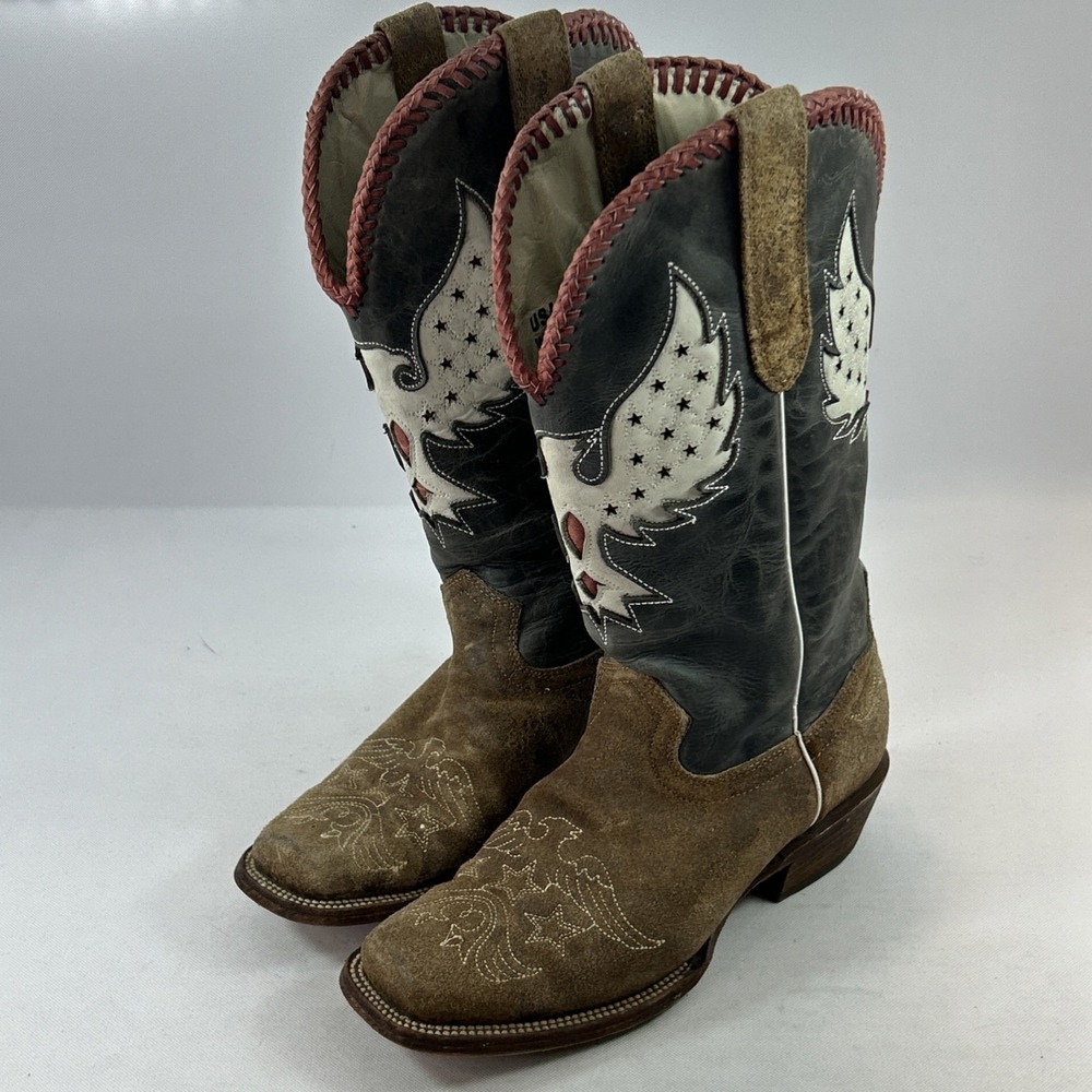 JB Dillon Morning Glory Boots Women's Size 7B Western Cowgirl Brown Blue Leather